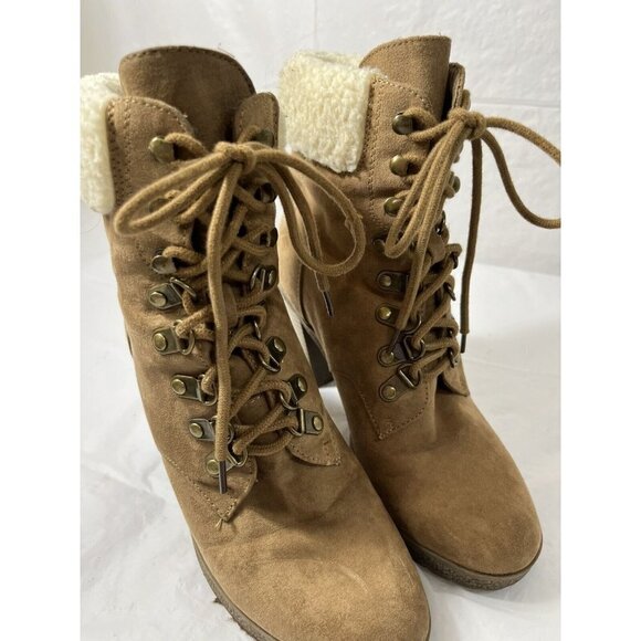 Women’s Brash Moto Boots Size 6 1/2 Sherpa Trim platform - Picture 3 of 15